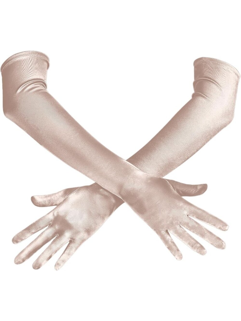Women Champagne Silk Stretchy 1920s Elbow Length Long Opera Party Satin Gloves